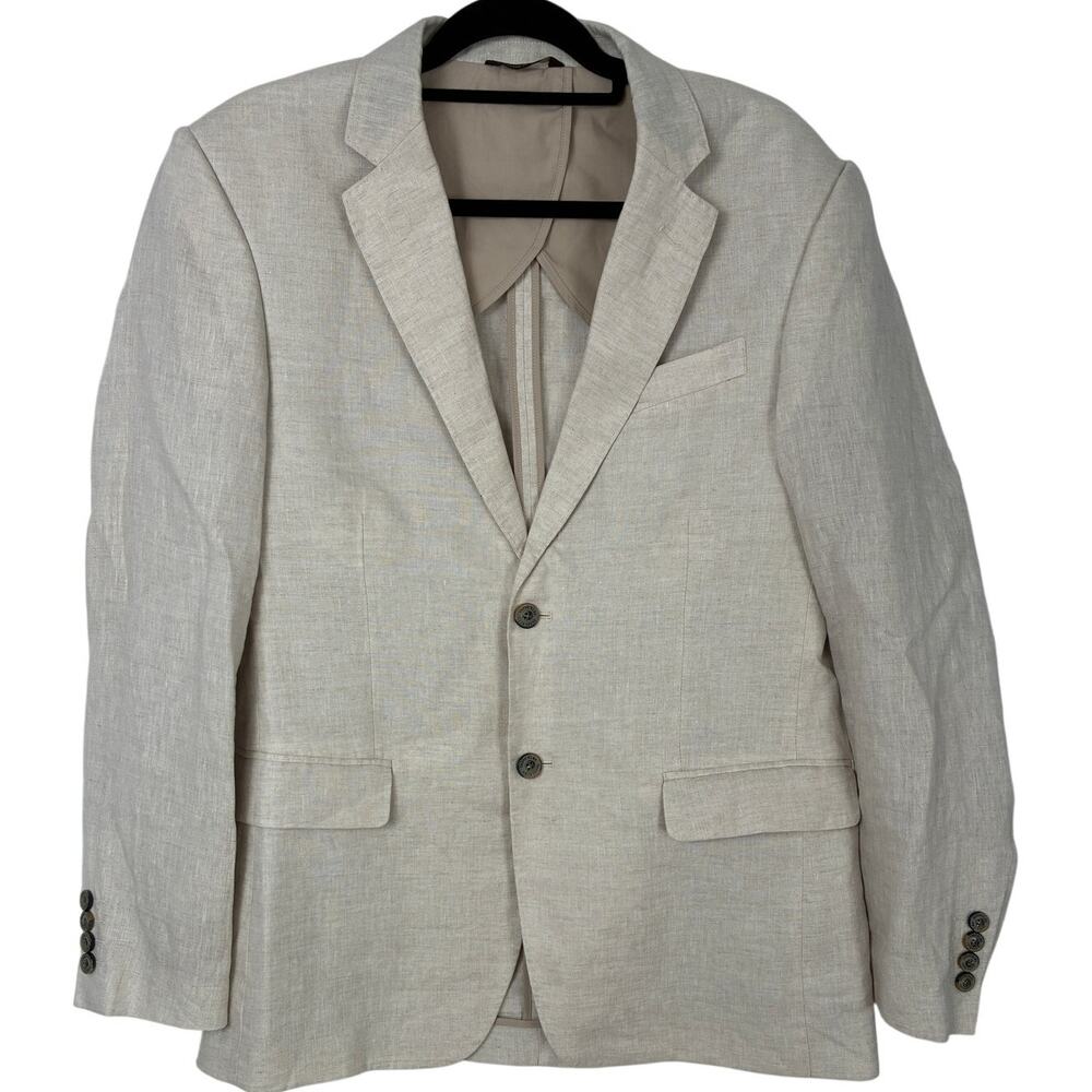 Tasso Elba Linen Blazer Jacket Mens Medium Beige Comfort Lightweight 2 Button